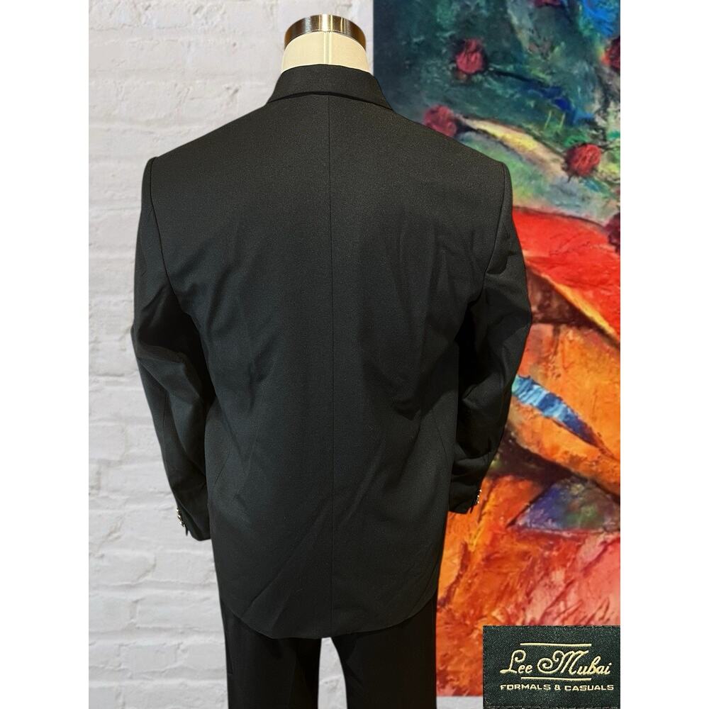 New Vtg Lee Mubai Mens 44R Black Dinner Jacket Silver Tone Rhinestone Buttons - Picture 6 of 13